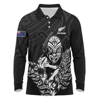 New Zealand Silver Fern Rugby Custom Long Sleeve Polo Shirt Maori Tiki Black Version