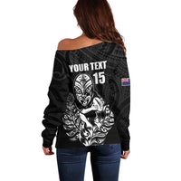 New Zealand Silver Fern Rugby Custom Off Shoulder Sweater Maori Tiki Black Version