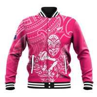New Zealand Silver Fern Rugby Custom Baseball Jacket Maori Tiki Pink Version LT15 Unisex Pink - Polynesian Pride
