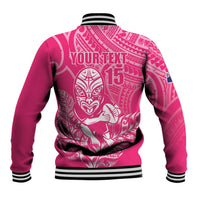 New Zealand Silver Fern Rugby Custom Baseball Jacket Maori Tiki Pink Version LT15 - Polynesian Pride