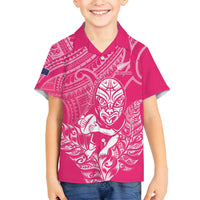 New Zealand Silver Fern Rugby Custom Family Matching Long Sleeve Bodycon Dress and Hawaiian Shirt Maori Tiki Pink Version LT15 Son's Shirt Pink - Polynesian Pride