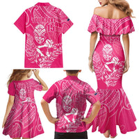 New Zealand Silver Fern Rugby Custom Family Matching Mermaid Dress and Hawaiian Shirt Maori Tiki Pink Version LT15 - Polynesian Pride