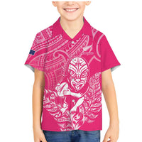 New Zealand Silver Fern Rugby Custom Family Matching Mermaid Dress and Hawaiian Shirt Maori Tiki Pink Version LT15 Son's Shirt Pink - Polynesian Pride