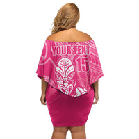 New Zealand Silver Fern Rugby Custom Family Matching Off Shoulder Short Dress and Hawaiian Shirt Maori Tiki Pink Version LT15 - Polynesian Pride
