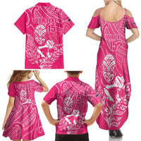 New Zealand Silver Fern Rugby Custom Family Matching Summer Maxi Dress and Hawaiian Shirt Maori Tiki Pink Version LT15 - Polynesian Pride