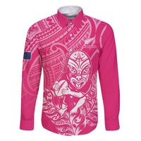 New Zealand Silver Fern Rugby Custom Family Matching Summer Maxi Dress and Hawaiian Shirt Maori Tiki Pink Version LT15 Dad's Shirt - Long Sleeve Pink - Polynesian Pride