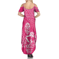 New Zealand Silver Fern Rugby Custom Family Matching Summer Maxi Dress and Hawaiian Shirt Maori Tiki Pink Version LT15 - Polynesian Pride