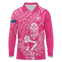 New Zealand Silver Fern Rugby Custom Long Sleeve Polo Shirt Maori Tiki Pink Version