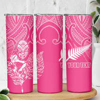 New Zealand Silver Fern Rugby Custom Skinny Tumbler Maori Tiki Pink Version LT15 - Polynesian Pride
