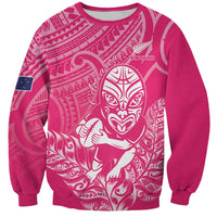 New Zealand Silver Fern Rugby Custom Sweatshirt Maori Tiki Pink Version