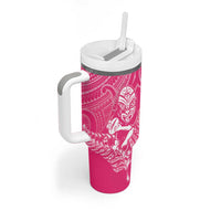 New Zealand Silver Fern Rugby Custom Tumbler With Handle Maori Tiki Pink Version