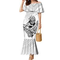 New Zealand Silver Fern Rugby Custom Family Matching Mermaid Dress and Hawaiian Shirt Maori Tiki White Version LT15 Mom's Dress White - Polynesian Pride