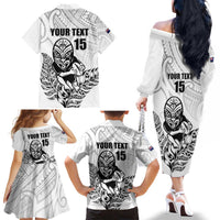 New Zealand Silver Fern Rugby Custom Family Matching Off The Shoulder Long Sleeve Dress and Hawaiian Shirt Maori Tiki White Version LT15 - Polynesian Pride