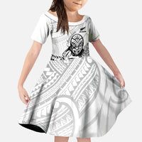 New Zealand Silver Fern Rugby Custom Family Matching Off Shoulder Maxi Dress and Hawaiian Shirt Maori Tiki White Version LT15 Daughter's Dress White - Polynesian Pride