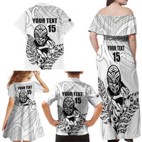 New Zealand Silver Fern Rugby Custom Family Matching Off Shoulder Maxi Dress and Hawaiian Shirt Maori Tiki White Version LT15 - Polynesian Pride