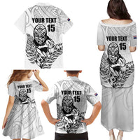 New Zealand Silver Fern Rugby Custom Family Matching Puletasi and Hawaiian Shirt Maori Tiki White Version LT15 - Polynesian Pride