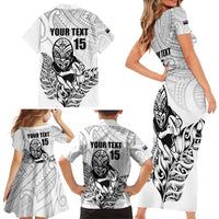 New Zealand Silver Fern Rugby Custom Family Matching Short Sleeve Bodycon Dress and Hawaiian Shirt Maori Tiki White Version LT15 - Polynesian Pride