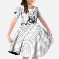 New Zealand Silver Fern Rugby Custom Family Matching Summer Maxi Dress and Hawaiian Shirt Maori Tiki White Version LT15 Daughter's Dress White - Polynesian Pride
