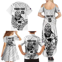 New Zealand Silver Fern Rugby Custom Family Matching Summer Maxi Dress and Hawaiian Shirt Maori Tiki White Version LT15 - Polynesian Pride
