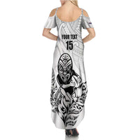 New Zealand Silver Fern Rugby Custom Family Matching Summer Maxi Dress and Hawaiian Shirt Maori Tiki White Version LT15 - Polynesian Pride