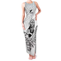 New Zealand Silver Fern Rugby Custom Family Matching Tank Maxi Dress and Hawaiian Shirt Maori Tiki White Version LT15 Mom's Dress White - Polynesian Pride