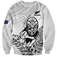 New Zealand Silver Fern Rugby Custom Sweatshirt Maori Tiki White Version LT15 Unisex White - Polynesian Pride