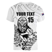 New Zealand Silver Fern Rugby Custom Women V-Neck T-Shirt Maori Tiki White Version LT15 - Polynesian Pride