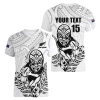 New Zealand Silver Fern Rugby Custom Women V-Neck T-Shirt Maori Tiki White Version LT15 - Polynesian Pride