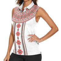 Bulgarian Embroidery Style Seamless Pattern Women Sleeveless Polo Shirt