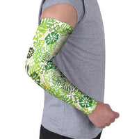 Green Aloha Hawaiian Arm Sleeves Monstera Hibiscus Tropical Pattern