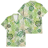 Green Aloha Hawaiian Family Matching Off Shoulder Short Dress and Hawaiian Shirt Monstera Hibiscus Tropical Pattern