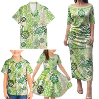 Green Aloha Hawaiian Family Matching Puletasi and Hawaiian Shirt Monstera Hibiscus Tropical Pattern
