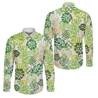 Green Aloha Hawaiian Family Matching Tank Maxi Dress and Hawaiian Shirt Monstera Hibiscus Tropical Pattern