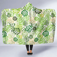 Green Aloha Hawaiian Hooded Blanket Monstera Hibiscus Tropical Pattern
