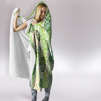 Green Aloha Hawaiian Hooded Blanket Monstera Hibiscus Tropical Pattern