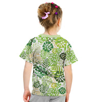 Green Aloha Hawaiian Kid T Shirt Monstera Hibiscus Tropical Pattern
