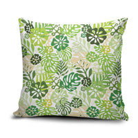 Green Aloha Hawaiian Pillow Cover Monstera Hibiscus Tropical Pattern