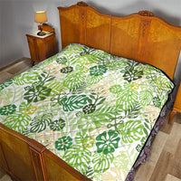 Green Aloha Hawaiian Quilt Monstera Hibiscus Tropical Pattern
