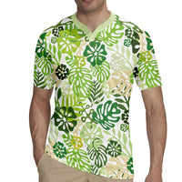 Green Aloha Hawaiian Rugby Jersey Monstera Hibiscus Tropical Pattern