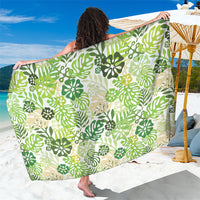 Green Aloha Hawaiian Sarong Monstera Hibiscus Tropical Pattern