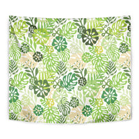 Green Aloha Hawaiian Tapestry Monstera Hibiscus Tropical Pattern