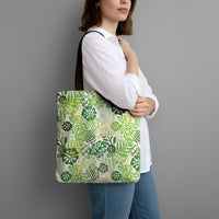 Green Aloha Hawaiian Tote Bag Monstera Hibiscus Tropical Pattern