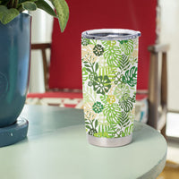 Green Aloha Hawaiian Tumbler Cup Monstera Hibiscus Tropical Pattern