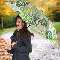 Green Aloha Hawaiian Umbrella Monstera Hibiscus Tropical Pattern