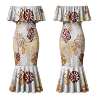 Brown Aloha Hawaiian Couples Matching Mermaid Dress and Hawaiian Shirt Monstera Hibiscus Tropical Pattern