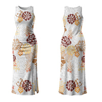 Brown Aloha Hawaiian Couples Matching Tank Maxi Dress and Hawaiian Shirt Monstera Hibiscus Tropical Pattern