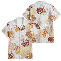 Brown Aloha Hawaiian Family Matching Off The Shoulder Long Sleeve Dress and Hawaiian Shirt Monstera Hibiscus Tropical Pattern