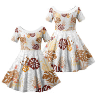 Brown Aloha Hawaiian Family Matching Off The Shoulder Long Sleeve Dress and Hawaiian Shirt Monstera Hibiscus Tropical Pattern