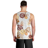 Brown Aloha Hawaiian Men Tank Top Monstera Hibiscus Tropical Pattern
