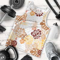 Brown Aloha Hawaiian Men Tank Top Monstera Hibiscus Tropical Pattern
